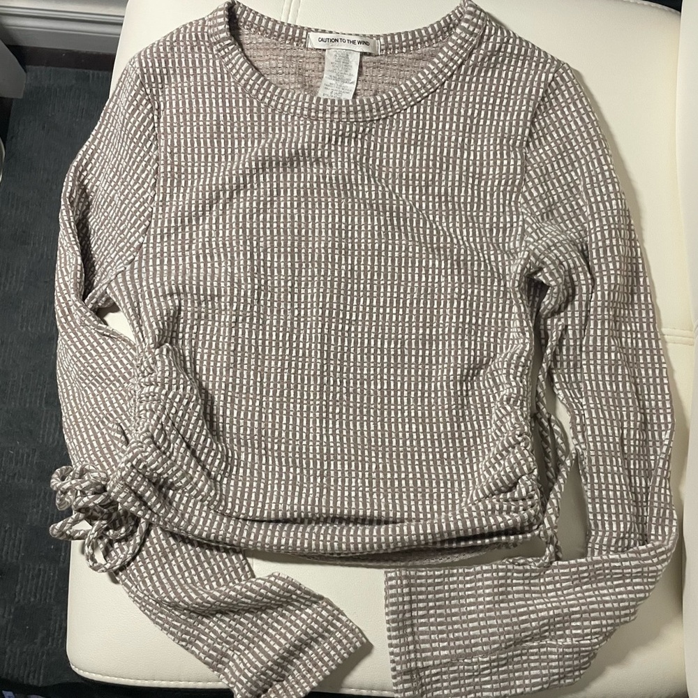 Brown & White Crop Top with Side Ties